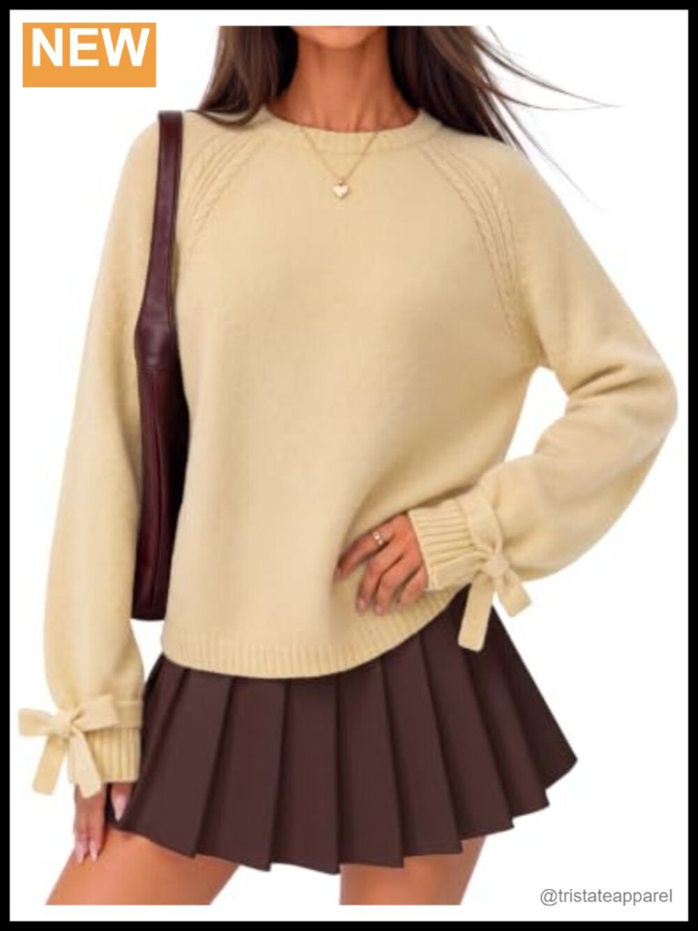 Cable Knit Bow Pullover Sweater Cozy Crew Neck Long Sleeve